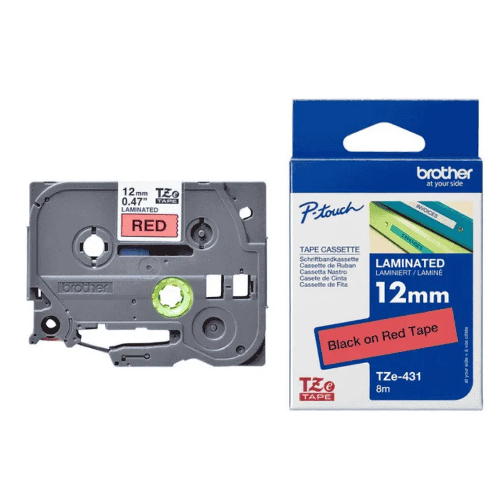 Brother TZe-431 12mm Black on Red TZe tape for P-touch Label Printers