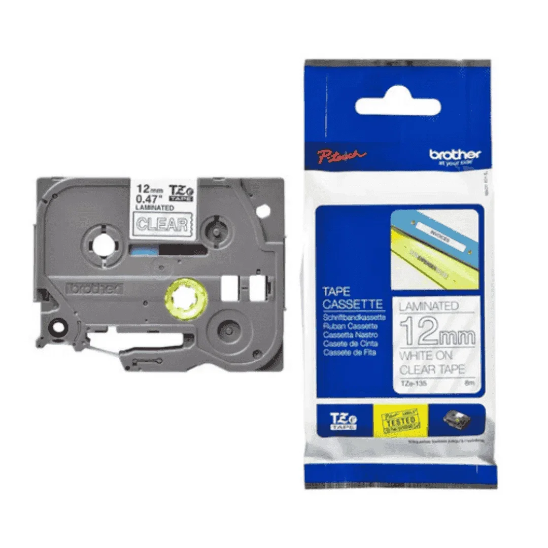 Brother TZe-135 12mm White on Clear TZe tape for P-touch Label Printers