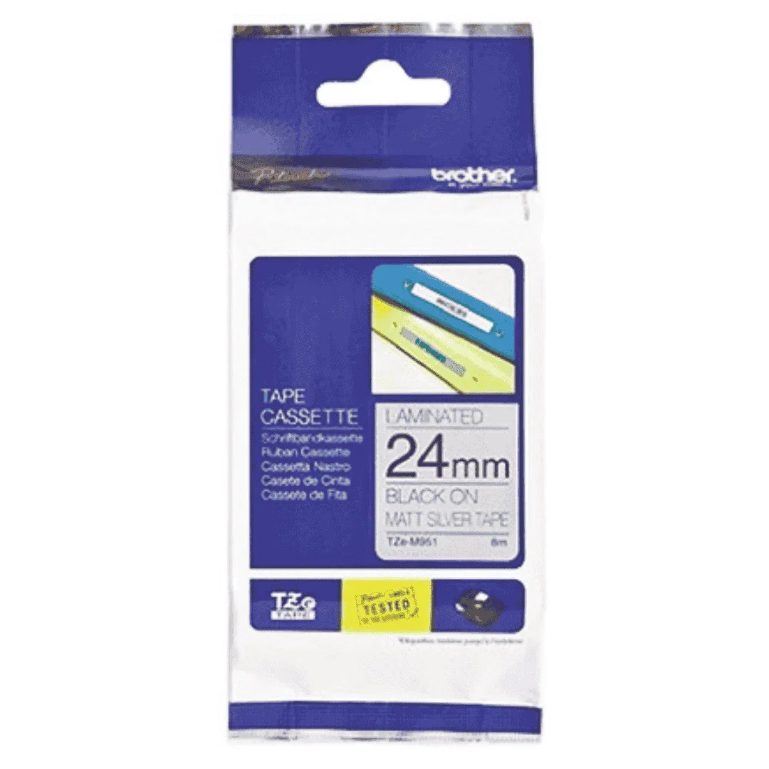 Brother TZe-M951 Labelling Tape Cassette, Black on Matt Silver, 24 mm (W) x 8 m (L), Laminated